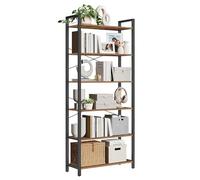 VASAGLE Estantería Alta de 6 Niveles, Librería con Marco de Acero, para Salón, Dormitorio, Oficina, Estudio, 30 x 80 x 186 cm, Estilo Industrial, Marrón Rústico y Negro Tinta LLS082B01
