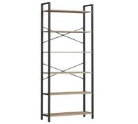 VASAGLE Estantería Alta de 6 Niveles, Librería con Marco de Acero, para Salón, Dormitorio, Oficina, Estudio, 30 x 80 x 186 cm, Estilo Industrial, Marrón Camello y Negro Tinta LLS082B50