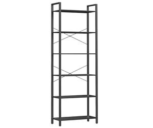 VASAGLE Estantería Alta de 6 Niveles, Librería con Marco de Acero, para Salón, Dormitorio, Oficina, Estudio, 30 x 66 x 186 cm, Estilo Industrial, Negro Ébano y Negro Tinta LLS062B56