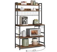 VASAGLE Estanteria Cocina con 4 Enchufes, Mueble Microondas | Mueble Auxiliar, 100 x 40 x 171,3 cm, 14 Ganchos, Estante Ajustable, Colección BARNET KKS038B01EU