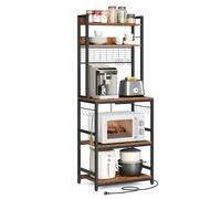 VASAGLE Estanteria Cocina con 4 Enchufes y 2 Puertos USB, Mueble Microondas | Mueble Auxiliar, 60 x 40 x 171,3 cm, 14 Ganchos, Estante Ajustable, Colección BARNET KKS037B01EU