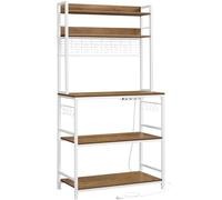 VASAGLE Estanteria Cocina con 4 Enchufes y 2 Puertos USB, Mueble Microondas | Mueble Auxiliar, 80 x 40 x 170 cm, Cesta de Malla Metálica, 14 Ganchos, Estante Ajustable, Colección BARNET KKS025W41EU