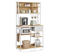 VASAGLE Estanteria Cocina con Multienchufe, Cajón de Tela, 12 Ganchos | Mueble Auxiliar de Cocina, Estante de Microondas, 100 x 40 x 180,8 cm, Colección BARNET KKS028Y10
