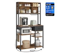 VASAGLE Estanteria Cocina con Multienchufe, Cajón de Tela, 12 Ganchos | Mueble Auxiliar de Cocina, Estante de Microondas, 100 x 40 x 180,8 cm, Colección BARNET KKS028K11