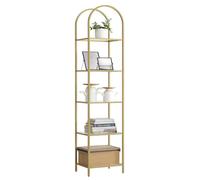 VASAGLE Estantería de 5 Niveles, Diseño Arqueado, Vidrio Templado | Marco de Acero, para Salón, Dormitorio, Estudio, Baño, Vidrio Transparente y Dorado Pálido, Colección Baris LGT501A01