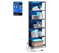 VASAGLE, estantería de 6 niveles, estante independiente con iluminación LED ajustable