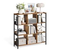 VASAGLE Estantería de Almacenamiento de 3 Niveles, Librería, Estantería Independiente con 9 Compartimiento, Salón, Estudio, Cocina, 30 x 100 x 103,1 cm, Marrón Rústico y Negro LLS112B01