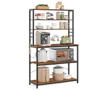 VASAGLE Estantería de Cocina, 6 Estantes y 6 Ganchos, 100 x 40 x 167 cm | Estantería de Panadería, para Microondas, Marco de Acero, Marrón Rústico y Negro Mate, Colección BARNET KKS039K01