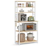 VASAGLE Estantería de Cocina, 6 Estantes y 6 Ganchos, 80 x 40 x 167 cm | Estantería de Panadería, para Microondas, Marco de Acero, Roble Dorado y Blanco Mate, Colección BARNET KKS019W09