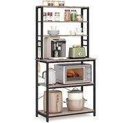 VASAGLE Estantería de Cocina, 6 Estantes y 6 Ganchos, para Microondas | Estantería de Panadería, Marco de Acero, Moderno, 80 x 40 x 167 cm, Greige Mélange y Negro Mate, Colección BARNET KKS019B02