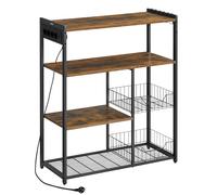 VASAGLE Estantería de Cocina con 2 Cestas de Malla, Estantería para Microondas, Estación de Carga, con Estantes y Ganchos, 35 x 80 x 93,5 cm, Estilo Industrial, Marrón Rústico y Negro Tinta/Greige