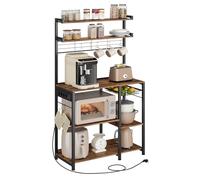 VASAGLE Estantería de Cocina con Enchufes, Estantería de Panadería, Barra de Café, 8 Ganchos en S, Cesta, Especiero, 40 x 90 x 165,5 cm, Marrón Rústico y Negro Tinta KKS031K11