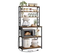 VASAGLE Estantería de Cocina con Enchufes, Estantería de Pie para Cocina, Estantería para Microondas, 6 Estantes y 6 Ganchos, Marco de Acero, 40 x 80 x 167 cm, Marrón Rústico y Negro KKS119K06