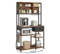 VASAGLE Estantería de Cocina con Multienchufe, Armario de Cocina, 40 x 100 x 180,4 cm, Estante de Microondas, Cajón de Tela, 12 Ganchos, Marrón Rústico y Negro Tinta KKS027K02