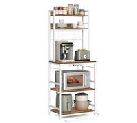 VASAGLE - Estantería de Cocina con multienchufe, Soporte para microondas, Estante de Almacenamiento, con Panel de Malla, 14 Ganchos, 40 x 60 x 170 cm, Color Avellana Claro y Blanco KKS037W41EU