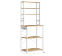 VASAGLE Estantería de Cocina con Toma de Corriente, 6 Estantes y 6 Ganchos | Estantería de Panadería, Marco de Acero, 60 x 40 x 169 cm, Roble Dorado y Blanco Mate, Colección BARNET KKS124Y01