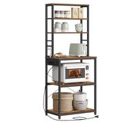 VASAGLE Estantería de Cocina con Toma de Corriente, 6 Estantes y 6 Ganchos | Estantería de Panadería, Marco de Acero, 60 x 40 x 169 cm, Marrón Rústico y Negro Mate, Colección BARNET KKS124K01