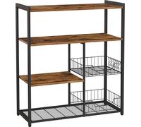 VASAGLE, estantería de cocina, estante independiente con 2 cestos de metal, estante para panadería con ganchos y estantes, estante para microondas, 80 x 35 x 95 cm, diseño industrial, estilo vintage