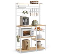 VASAGLE Estantería de Cocina, Soporte para Panadería, Isla de Cocina con Tira Magnética de Cuchillo, Cesta de Alambre, Soporte de Papel de Cocina, 12 Ganchos, Roble Dorado y Blanco KKS026Y09