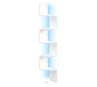 VASAGLE Estantería de Esquina de Pared con Iluminación LED, Librería Esquinera de 5 Niveles, Estante Flotante para Dormitorio, Salón, Baño, con Botón y Control Remoto, Marrón Rústico/Blanco Mate White