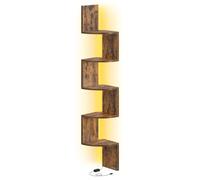 VASAGLE Estantería de Esquina de Pared con Iluminación LED, Librería Esquinera de 5 Niveles, Estante Flotante para Dormitorio, Salón, Baño, con Botón y Control Remoto, Marrón Rústico/Blanco Mate Marró