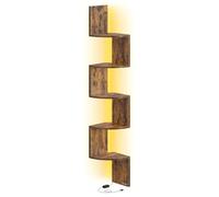 VASAGLE Estantería de Esquina de Pared con Iluminación LED, Librería Esquinera de 5 Niveles, Estante Flotante para Dormitorio, Salón, Baño, con Botón y Control Remoto, Marrón Rústico LBC630K01