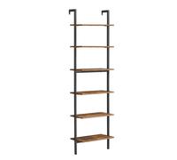 VASAGLE Estantería Escalera, Estantería de 6 Niveles, Librería de Escalera, para la Sala de Estar, Oficina, Dormitorio, 60 x 30 x 204,8 cm, Estilo Industrial, Marrón Rústico y Negro