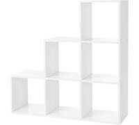 VASAGLE Estantería escalonada con 6 compartimentos, 6 cubos, para exhibición de objetos, estantería independiente, separador de ambientes, 97,5 x 97,5 x 29 cm, blanco