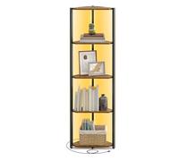 VASAGLE Estantería Esquinera de 5 Niveles, Estantería con Iluminación LED Ajustable, Marco de Acero, 24,8 x 48 x 146,6 cm, para Salón, Dormitorio, Estudio, Marrón Rústico LBC590K02