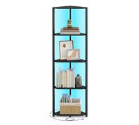 VASAGLE Estantería Esquinera de 5 Niveles, con Iluminación LED Ajustable | Librería, Marco de Acero, 24,8 x 48 x 146,6 cm, para Salón, Dormitorio, Estudio, Negro Ébano, Colección BARNET LBC590B02