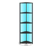 VASAGLE Estantería Esquinera de 5 Niveles, Estantería con Iluminación LED Ajustable, Estantería con Marco de Acero, 24,8 x 48 x 146,6 cm, para Salón, Dormitorio, Estudio, Negro Ébano/Marrón Rústico