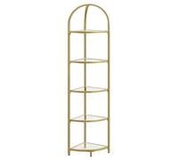 VASAGLE Estantería Esquinera de 5 Niveles, Librería, Soporte para Plantas, Estantería para Baño, Vidrio Templado, Marco de Metal, Estilo Moderno, para Salón, Cocina, Dorado Metálico LGT810A01