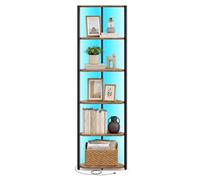 VASAGLE Estanteria Esquinera de 6 Niveles, Librería con Iluminación LED Ajustable, Estantería con Marco de Acero, 24,8 x 48 x 182,1 cm, para Salón, Dormitorio, Estudio, Marrón Rústico LBC591KD01