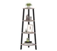 VASAGLE Estantería esquinera, Estante esquinero de 4 Niveles, Estante de Escalera para Sala de Estar, estantería o Soporte para Plantas, Muebles de Acento Industrial, Gris y Negro LLS034M01