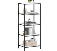 VASAGLE Estantería para libros, estantería de vidrio templado, marco de | Estantes de almacenamiento, estantería para dormitorio, baño, oficina en casa, negro mate, colección BARIS ULGT029B61