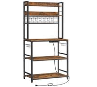 VASAGLE Estantería para Panadería con Toma de Corriente, Soporte de Microondas, Estantería de Cocina, Alambre de Metal, 14 Ganchos, 40 x 80 x 170 cm, Marrón Rústico y Negro/Greige y Negro/Gris Carbón