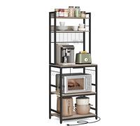VASAGLE Estantería para Panadería con Toma de Corriente, Soporte de Microondas, Estantería de Cocina, Alambre de Metal, 14 Ganchos, 40 x 60 x 170 cm, Greige y Negro KKS037B02EU