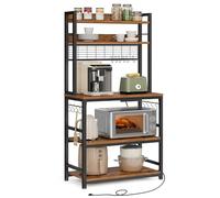 VASAGLE Estantería para Panadería con Toma de Corriente, Soporte de Microondas, Estantería de Cocina, Alambre de Metal, 14 Ganchos, 40 x 80 x 170 cm, Marrón Rústico y Negro KKS025B01EU