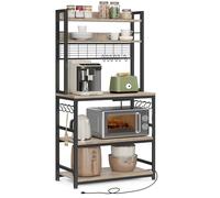 VASAGLE Estantería para Panadería con Toma de Corriente, Soporte de Microondas, Estantería de Cocina, Alambre de Metal, 14 Ganchos, 40 x 80 x 170 cm, Greige y Negro KKS025B02EU