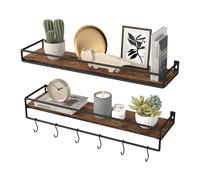 VASAGLE Estanteria Pared, Juego de 2, Baldas Flotantes Pared con Barra | Estante Flotante Pared, para Cocina, Dormitorio, Sala de Estar, Marrón Rústico y Negro Mate, Colección COLEX LWS461KD01