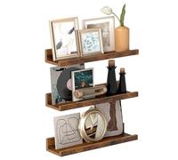 VASAGLE Estantes Colgantes de Pared, Juego de 3, Estantes Flotantes, Ancho 38 cm, con Bordes Altos, para Marcos de Fotos, Decoración, Especias, para Cocina, Sala de Estar, Marrón Rústico LWS037X01