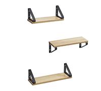 VASAGLE Estantes de Pared, Estantes Flotantes, Juego de 3, 2 Formas de Montaje, 30/35/40 cm, Estantes Decorativos, para Salón, Baño, Cocina, Roble y Negro LWS033B11