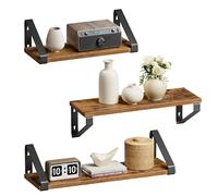VASAGLE Estantes de Pared, Estantes Flotantes, Juego de 3, 2 Formas de Montaje, 30/35/40 cm, Estantes Decorativos, para Salón, Baño, Cocina, Marrón Rústico y Negro Mate LWS33BX
