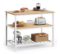 VASAGLE Isla de Cocina con Encimera Grande, Estantería de Cocina de 3 Niveles, Marco de Acero, 60 x 100 x 90 cm, Estilo Industrial, Fácil de Montar, Beige Roble y Blanco KKI005W09