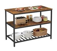 VASAGLE Isla de Cocina con Encimera Grande, Estantería de Cocina de 3 Niveles, Marco de Acero, 60 x 120 x 90 cm, Estilo Industrial, Fácil de Montar, Marrón Rústico y Negro KKI01BX