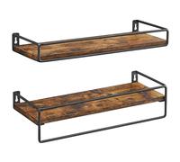VASAGLE Juego de 2 Estantes de Pared, Estantes Flotantes con Varilla, Estantes Colgantes, para Cocina, Dormitorio, Sala de Estar, Marrón Rústico y Negro