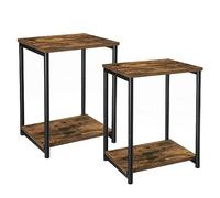 VASAGLE Juego de 2, Mesa de Sofá, Mesa Auxiliar de 2 Niveles, Mesita de Noche con Marco de Acero, para Salón, Dormitorio, Estudio, Marrón Rústico y Negro Tinta LET272B01