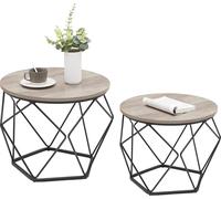 VASAGLE, juego de 2 mesas auxiliares, mesa de centro, mesa para sofá con función de cesta, juego de mesas, diseño geométrico, estructura de acero, para sala de estar, dormitorio, color gris