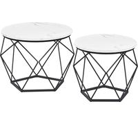 VASAGLE, juego de 2 mesas auxiliares redondas, estilo moderno, tablero desmontable, estructura de acero, para sala de estar, color blanco y