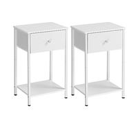 VASAGLE Juego de 2, Mesita de Noche, Mesa Auxiliar con Cajón de Tela, Mesa Lateral de 61 cm de Alto con Estante de Almacenamiento, para Sala de Estar, Dormitorio, Blanco LGS221W14